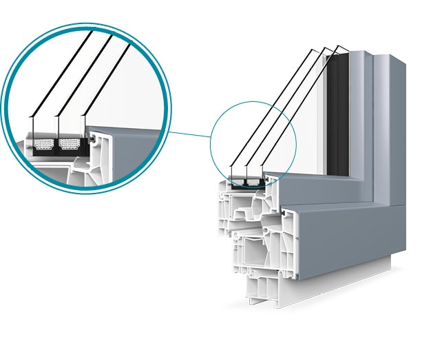 Detailansicht einer Dreifach-Verglasung bei Fenstern