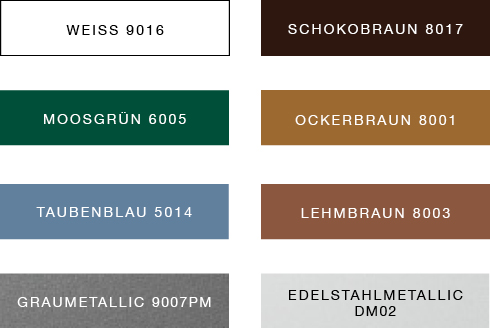 Auflistung der Farbkombinationen