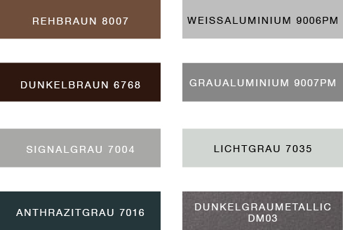 Auflistung der Farbkombinationen