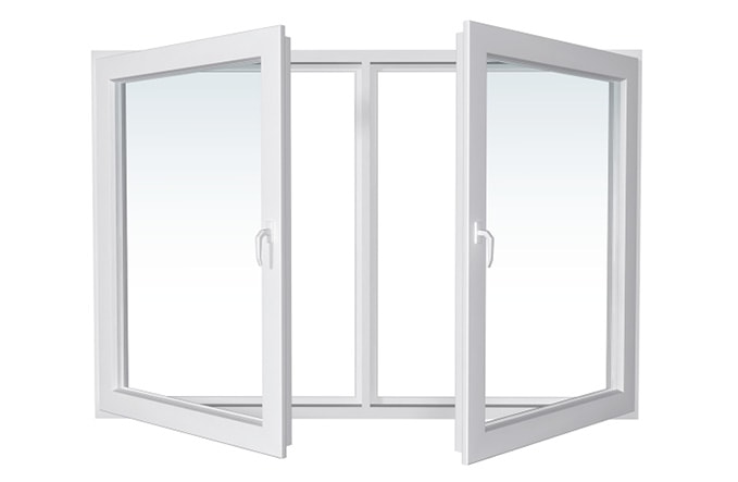 Frontansicht eines geöffneten Kämpfer-Fensters